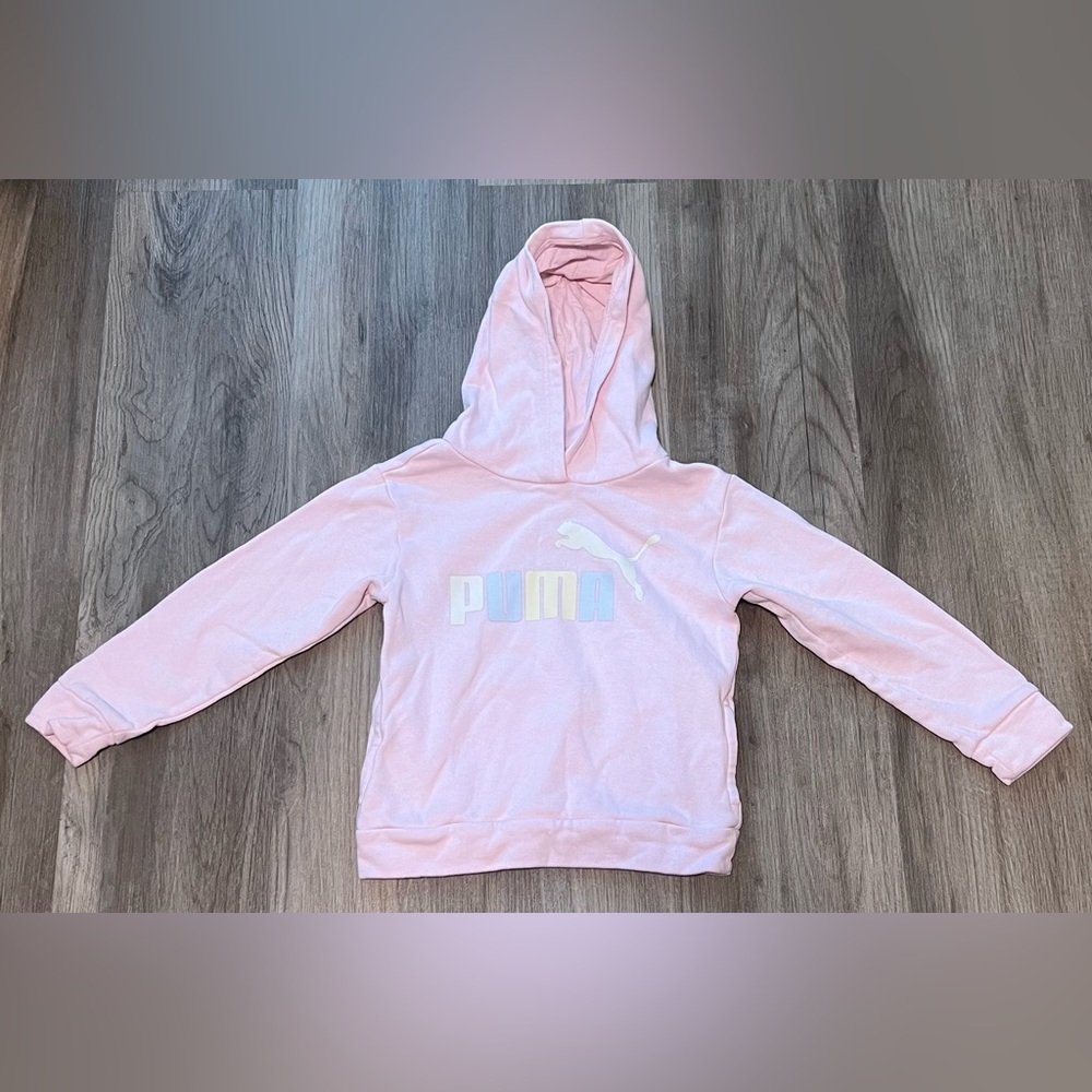 Girl's Puma Pink Hoodie With Multicolored Logo (Size 5/6)